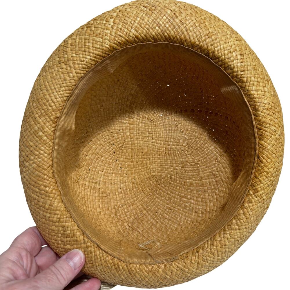Vintage 1920's rolled brim ladies straw hat grosgrain ribbon hatband w/ FLAWS - Picture 9 of 9